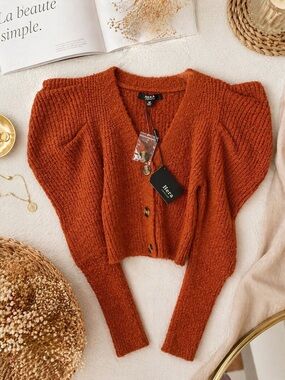 Hera Collection Rust Orange Button-Front Knit Cardigan